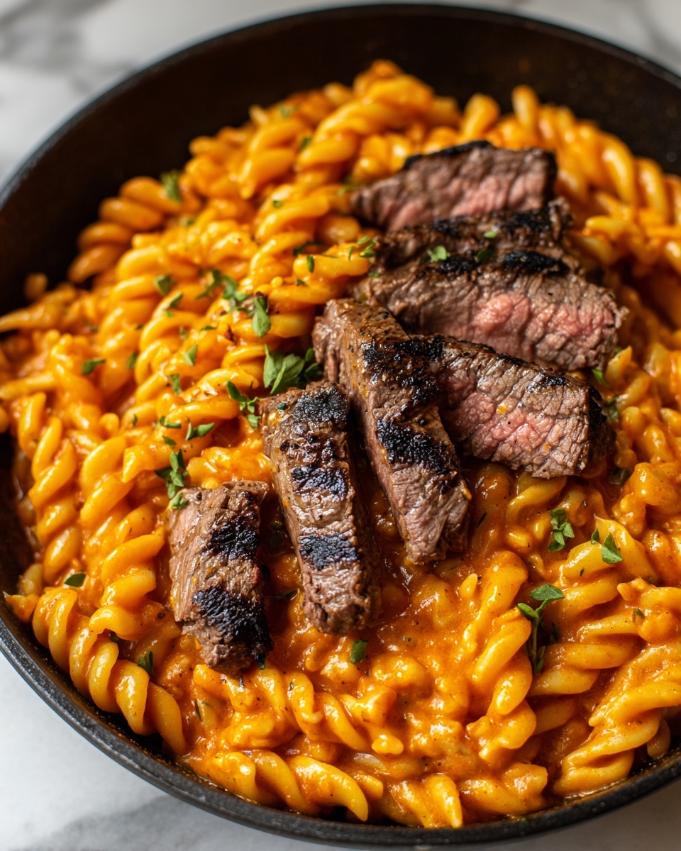 Creamy Cajun Butter Steak Pasta Skillet Recipe - Recipe Image