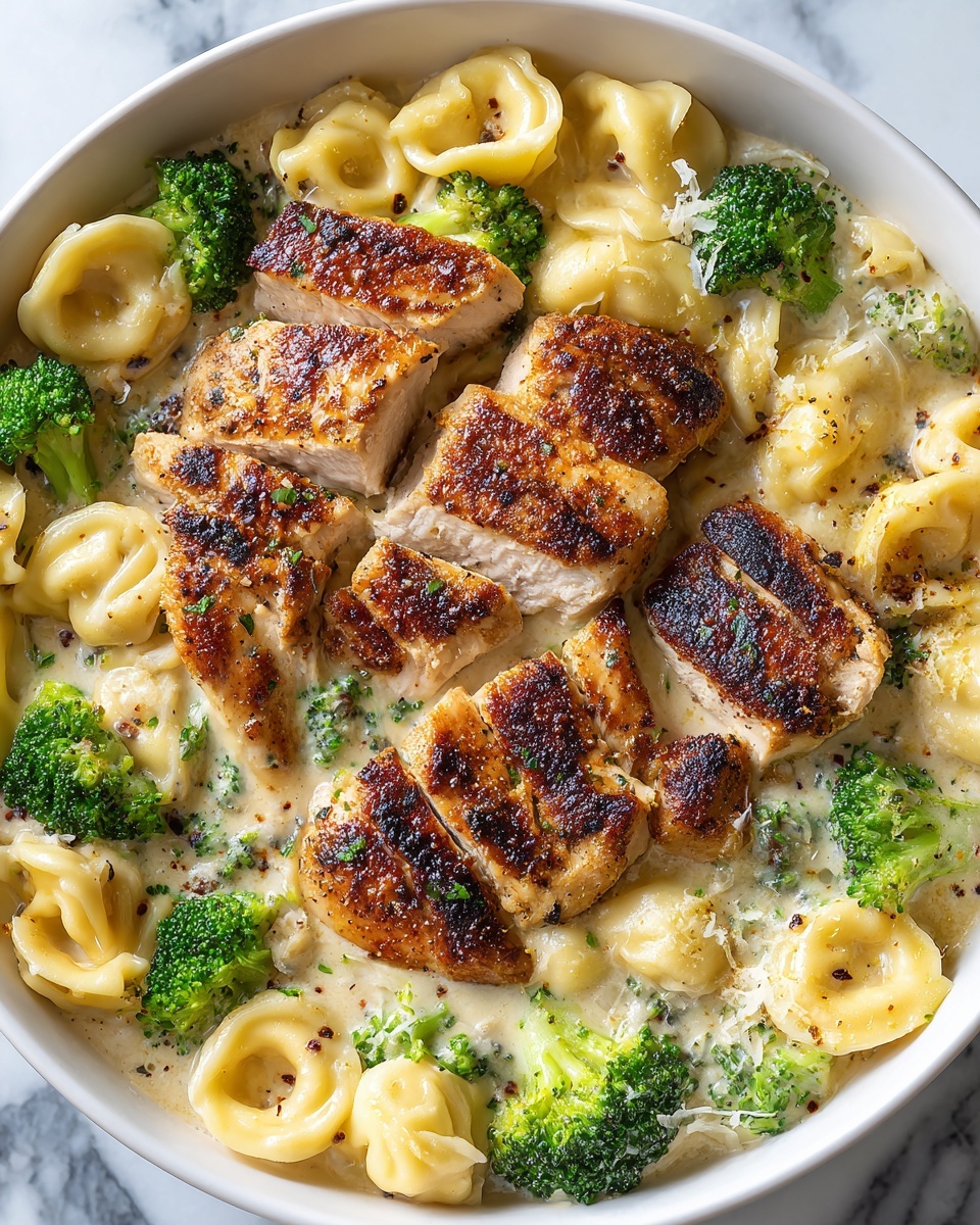 Creamy Garlic Parmesan Tortellini with Chicken & Broccoli Recipe - Recipe Image