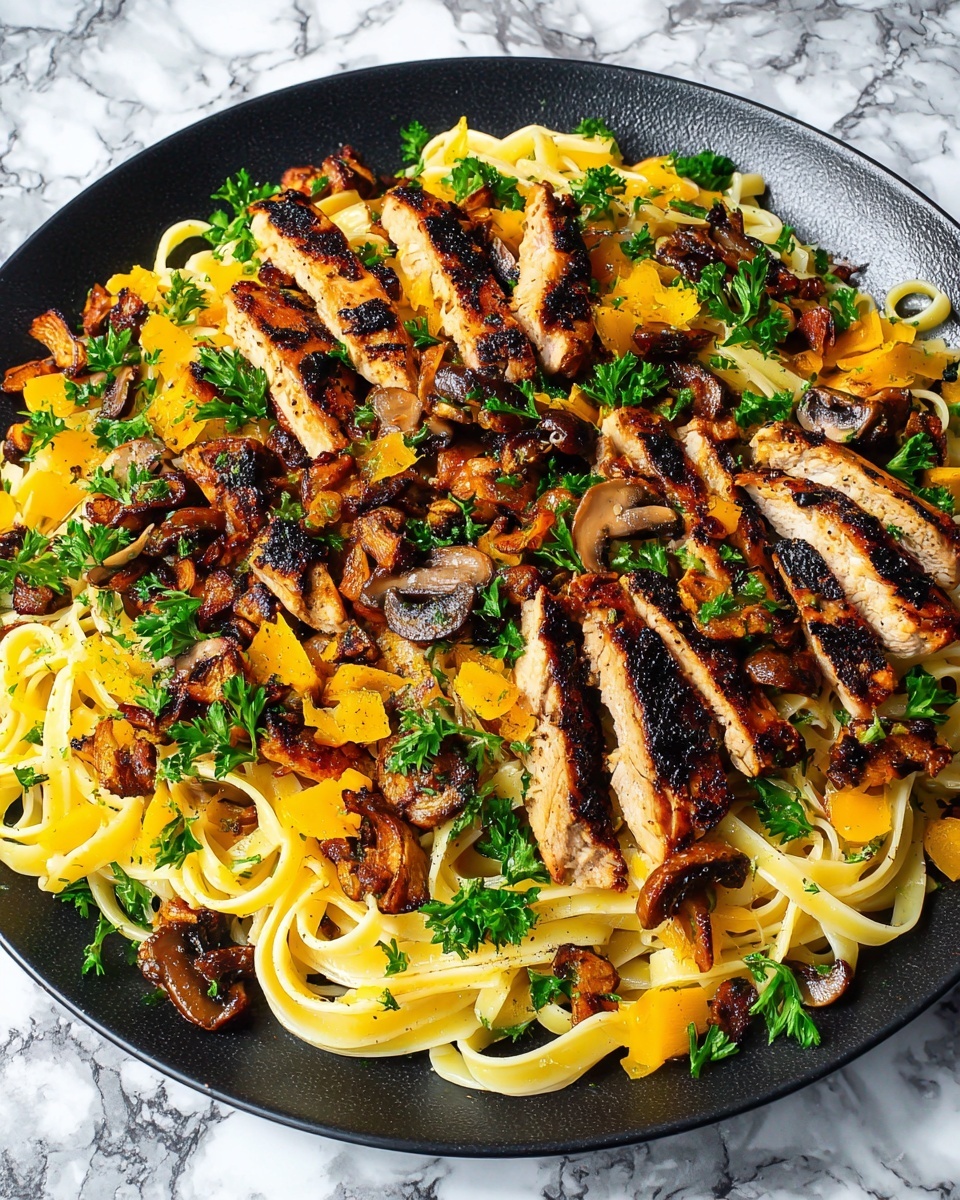 Garlic Butter Chicken Bites with Savory Creamy Parmesan Pasta Recipe - Recipe Image