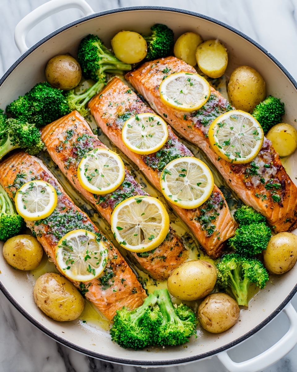 Lemon Butter Salmon with Crispy Potatoes and Broccoli Recipe - Recipe Image