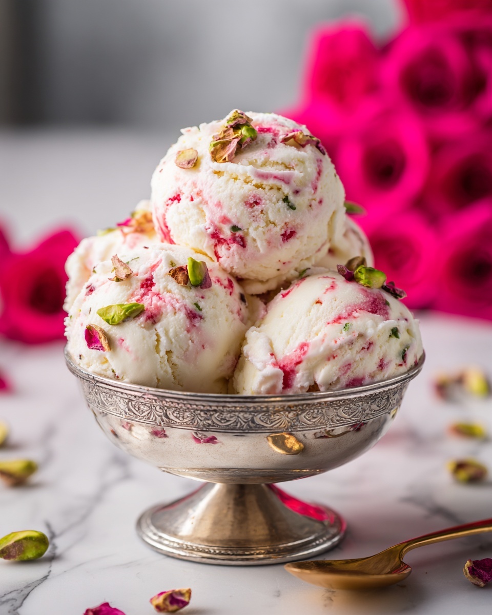 Rose Pistachio Cheesecake Ice Cream Recipe - Recipe Image