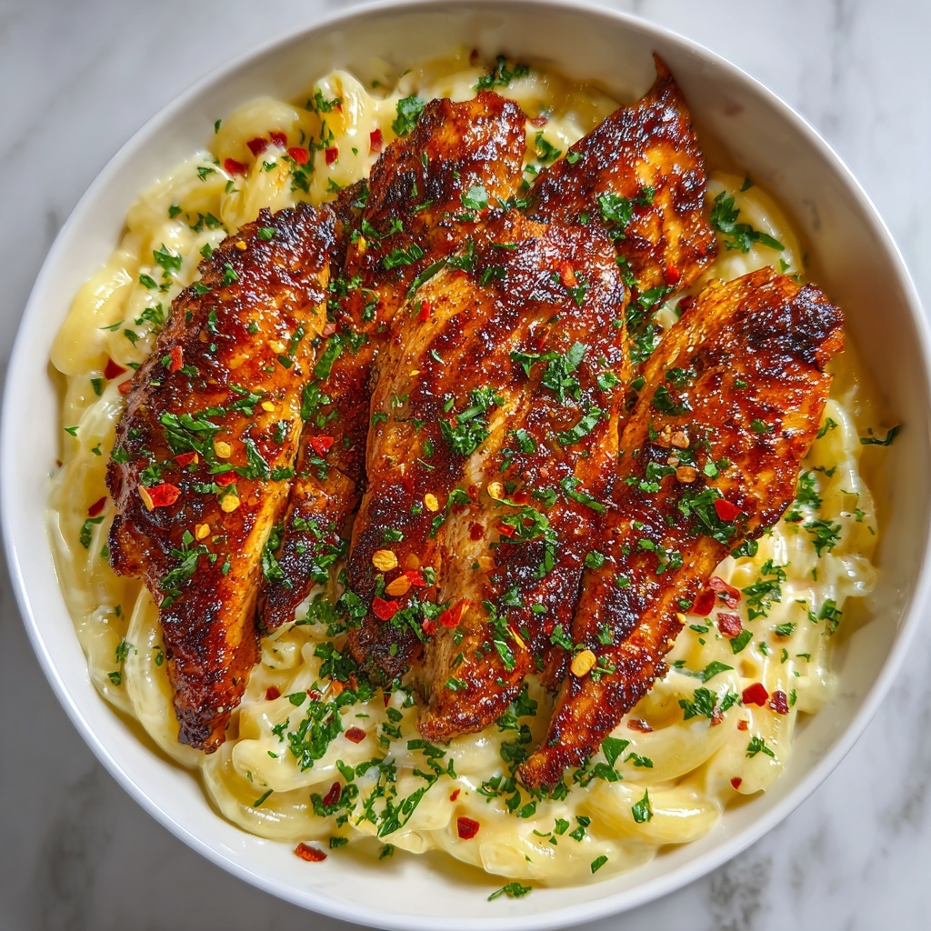 Spicy Honey Pepper Chicken with Creamy Mac and Cheese Recipe - Recipe Image