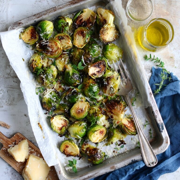 Lemon Parmesan Roasted Brussels Sprouts with Thyme and Red Pepper Flakes Recipe