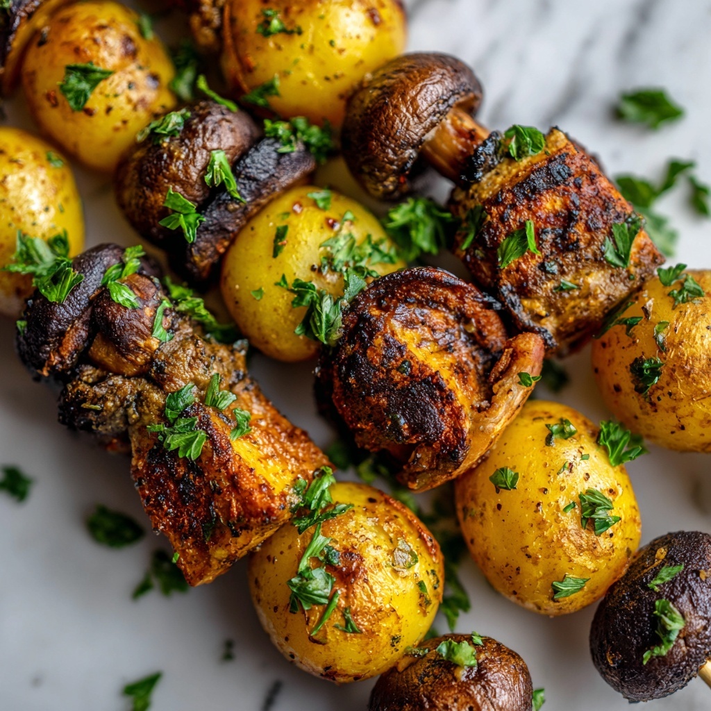 Grilled Steak, Potato, and Mushroom Kabobs Recipe - Recipe Image