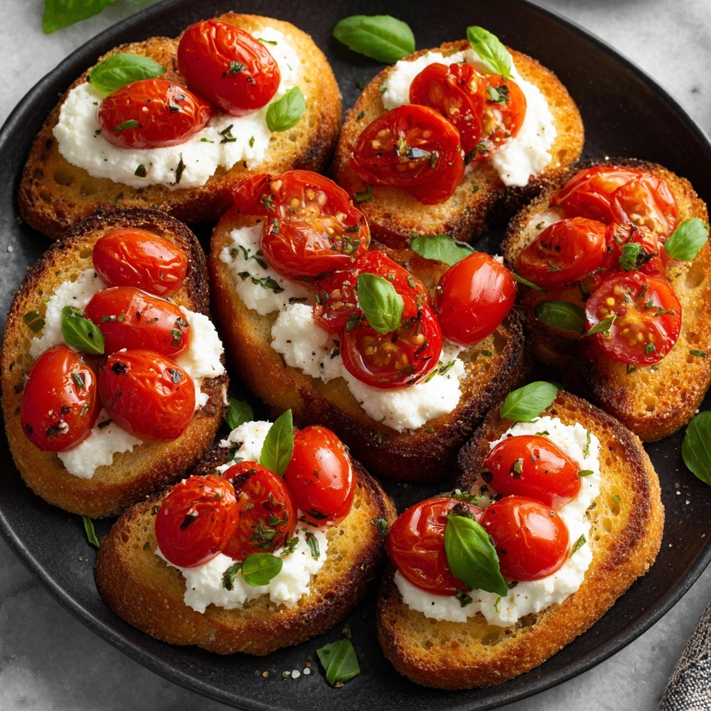 Roasted Tomato and Garlic Bruschetta Bites Recipe - Recipe Image