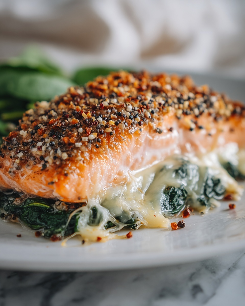 Blackened Salmon Stuffed with Spinach & Parmesan Recipe - Recipe Image