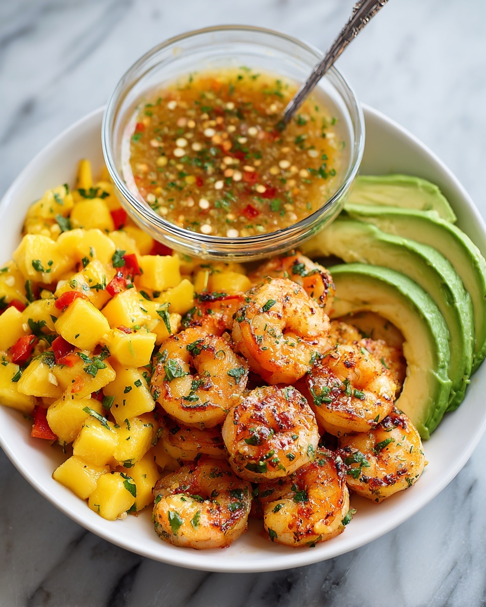 Grilled Shrimp Bowls with Mango Salsa, Avocado, and Lime-Chili Sauce Recipe - Recipe Image