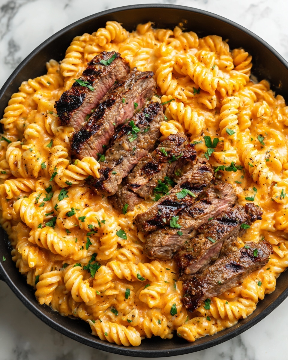 Creamy Cajun Butter Steak Pasta Skillet Recipe - Recipe Image