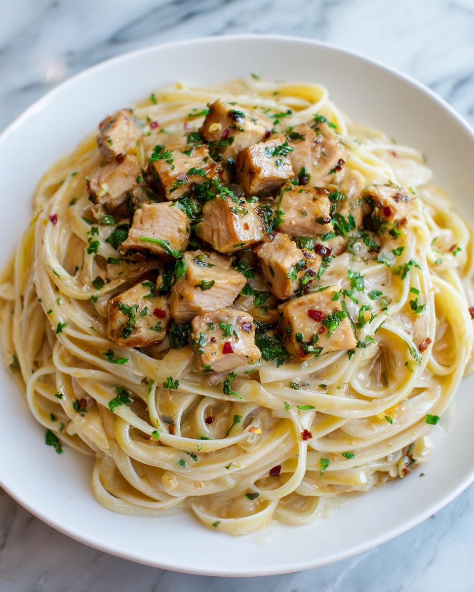Lemon Garlic Butter Chicken Bites with Savory Parmesan Linguine Recipe - Recipe Image