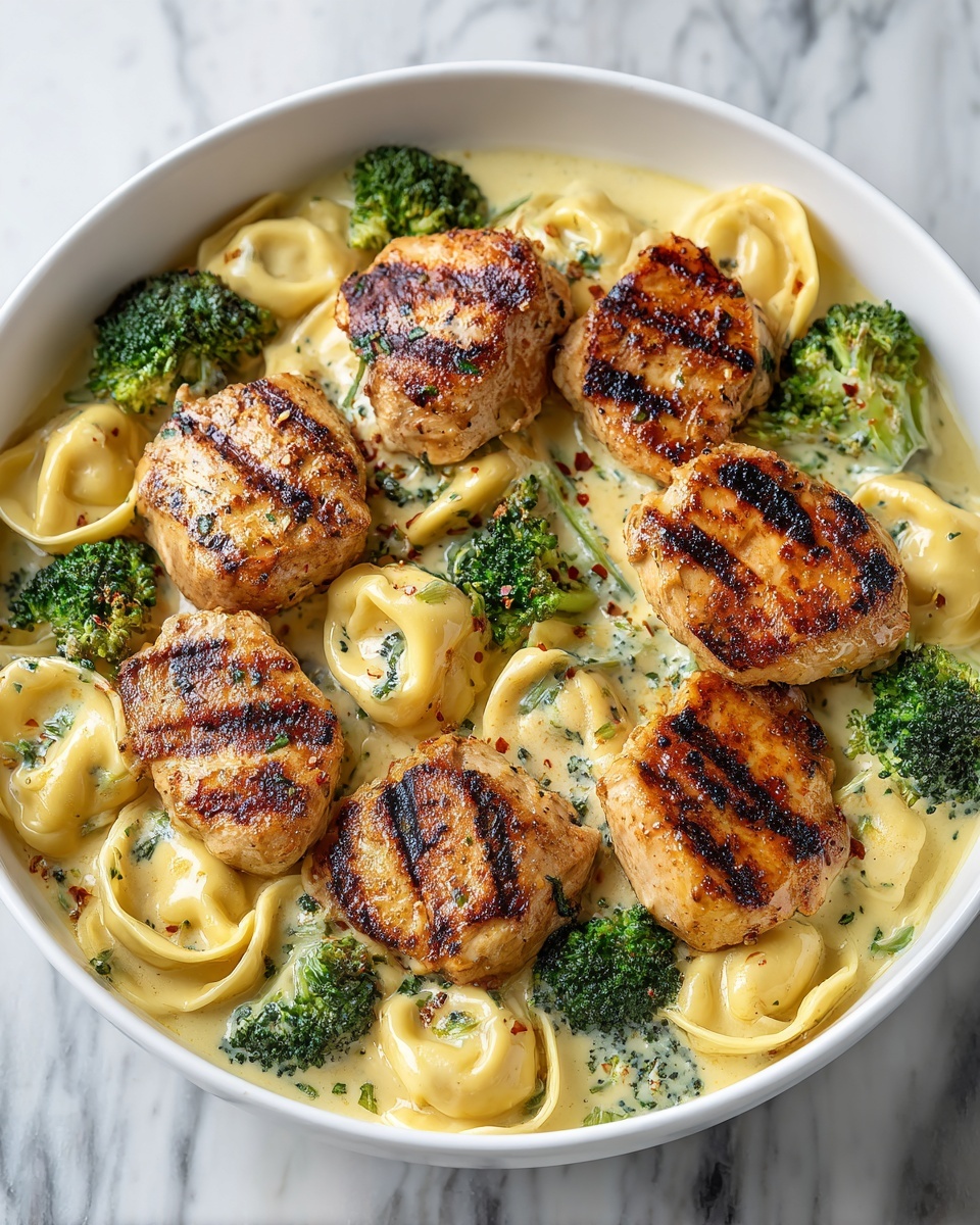 Creamy Garlic Parmesan Tortellini with Chicken & Broccoli Recipe - Recipe Image