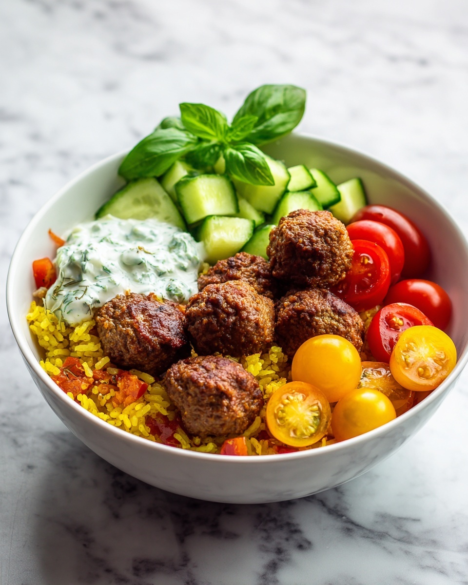 Mediterranean Bowl with Ground Turkey Meatballs Recipe - Recipe Image