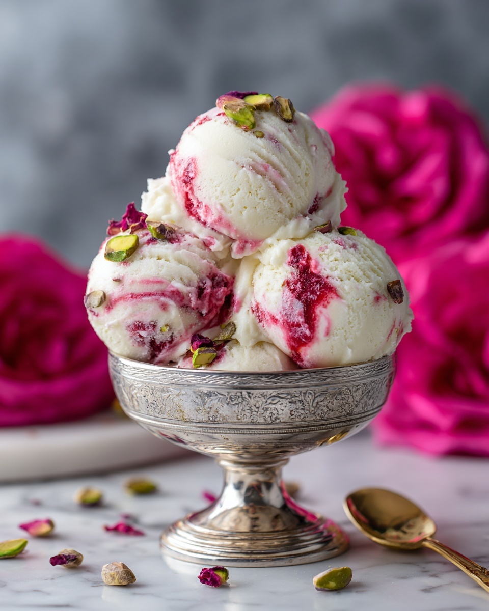 Rose Pistachio Cheesecake Ice Cream Recipe - Recipe Image