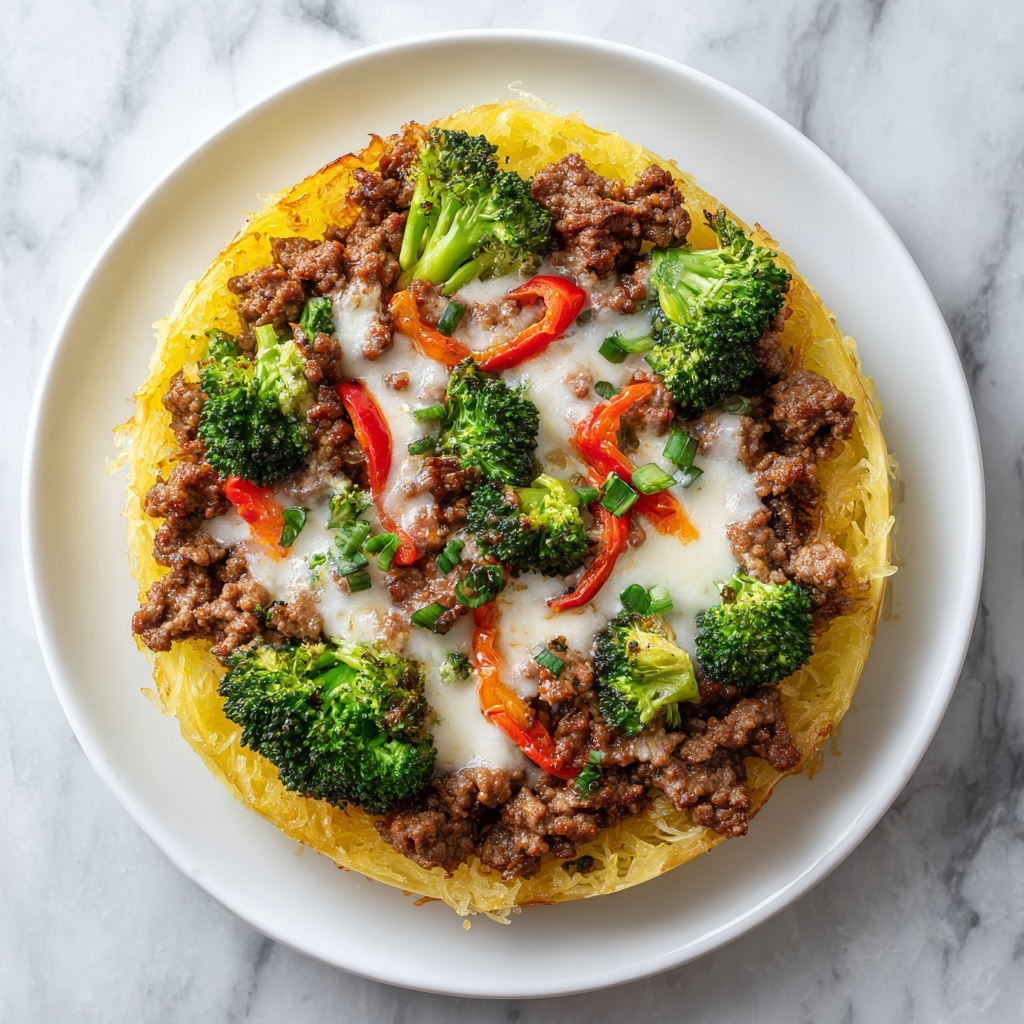 Ground Beef and Sausage Stuffed Spaghetti Squash with Cheddar and Swiss Recipe - Recipe Image