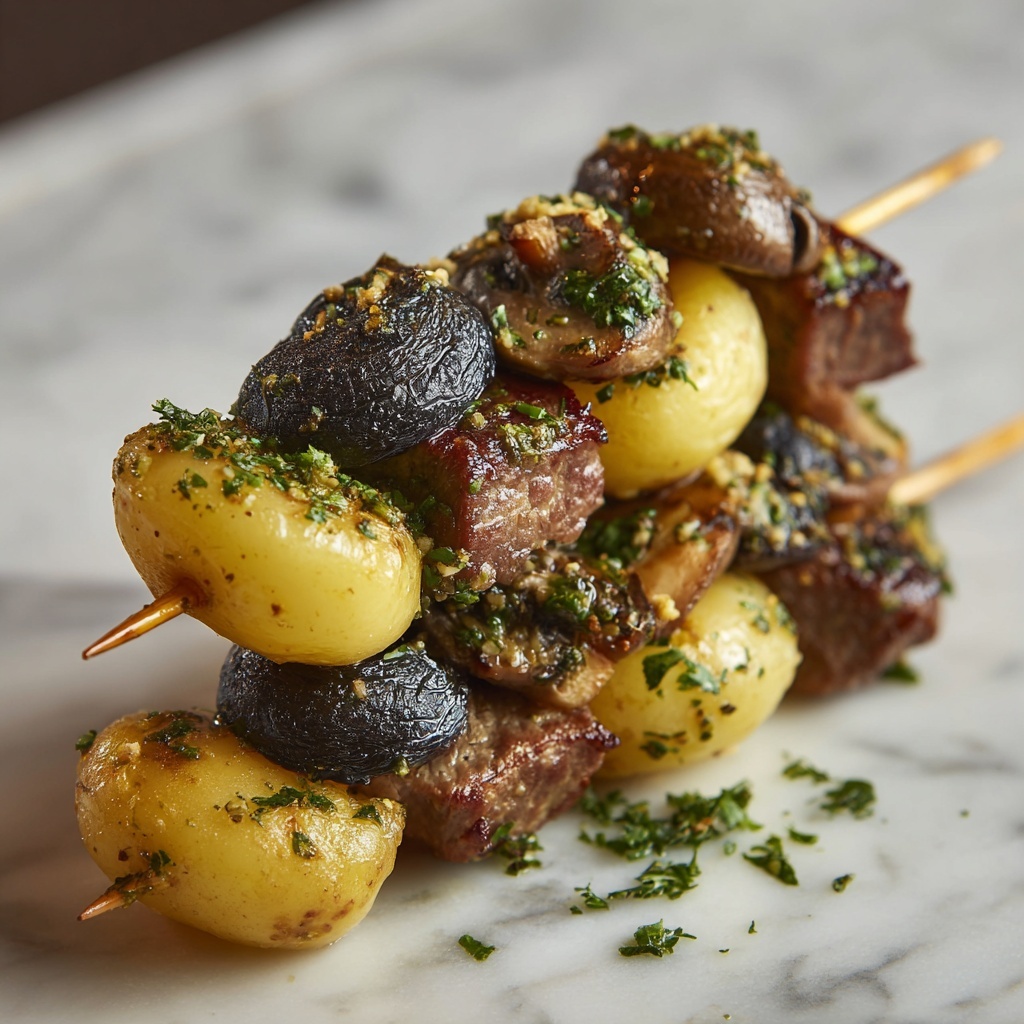 Grilled Steak, Potato, and Mushroom Kabobs Recipe - Recipe Image