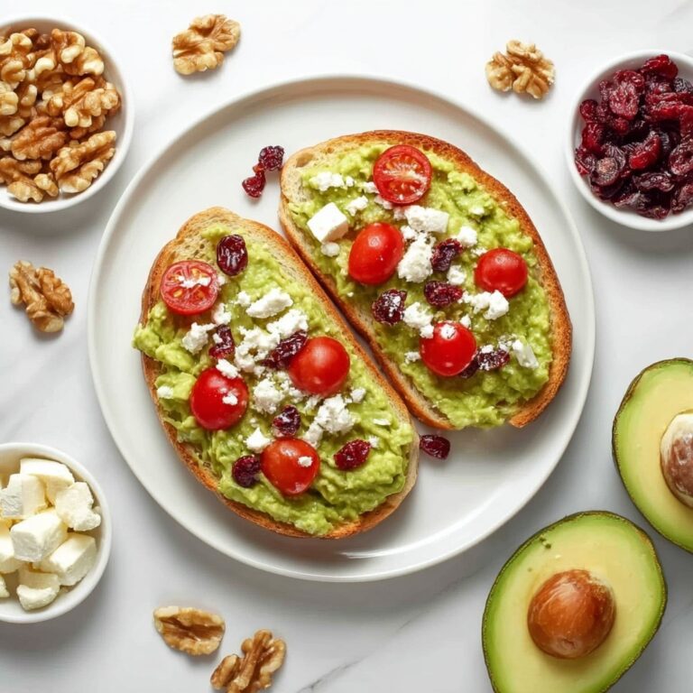 Avocado Toast with Feta, Cherry Tomatoes, Cranberries, and Walnuts Recipe
