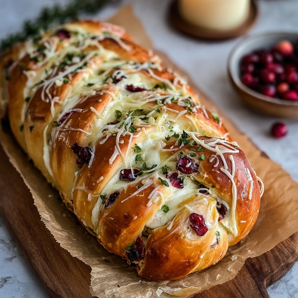 Garlic Herb Sourdough Bread Stuffed with Brie & Cranberry Recipe - Recipe Image