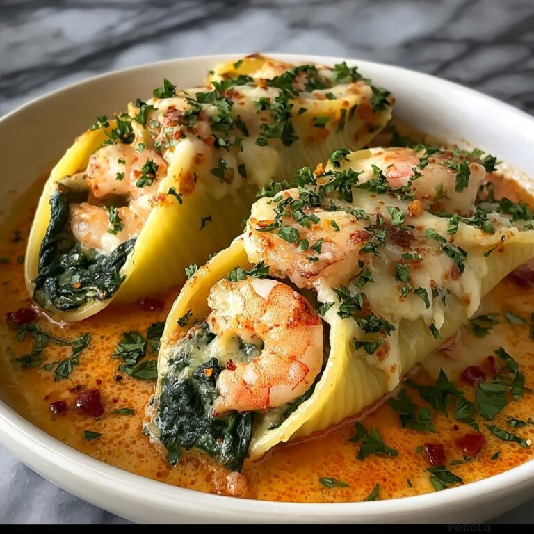 Shrimp & Spinach Stuffed Pasta Rolls with Roasted Red Pepper Cream Sauce Recipe