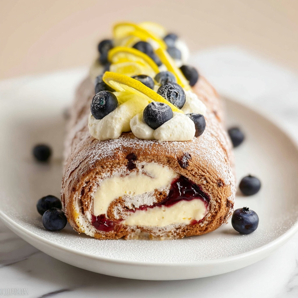 Lemon Blueberry Angel Food Cake Roll Recipe - Recipe Image