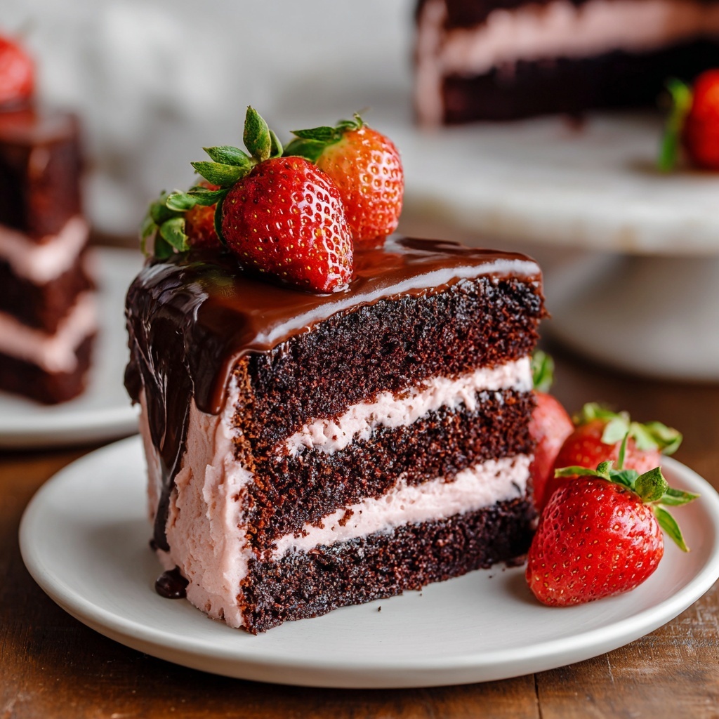 Strawberry Chocolate Cake with Strawberry Jam and Cream Cheese Frosting Recipe - Recipe Image