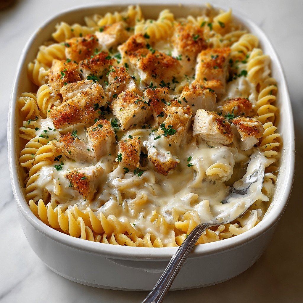 Creamy Garlic Parmesan Chicken Pasta Bake Recipe - Recipe Image