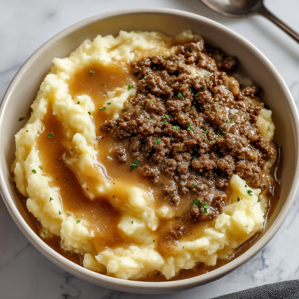 Ground Beef and Gravy Over Mashed Potatoes Recipe - Recipe Image