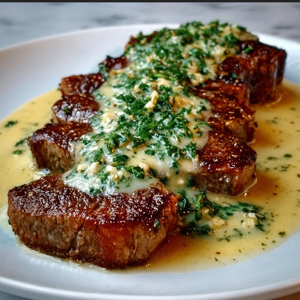 Juicy Steak with Creamy Garlic Sauce Recipe - Recipe Image