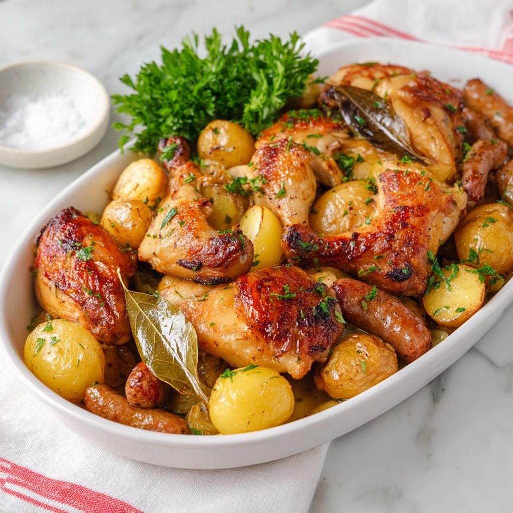 Roast Chicken Sausage and Potato Tray Roast Recipe - Recipe Image