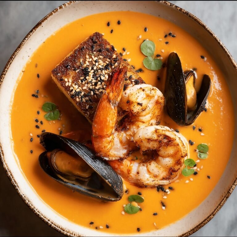 Spiced Seafood Bisque With Sesame Prawn Croutons Recipe