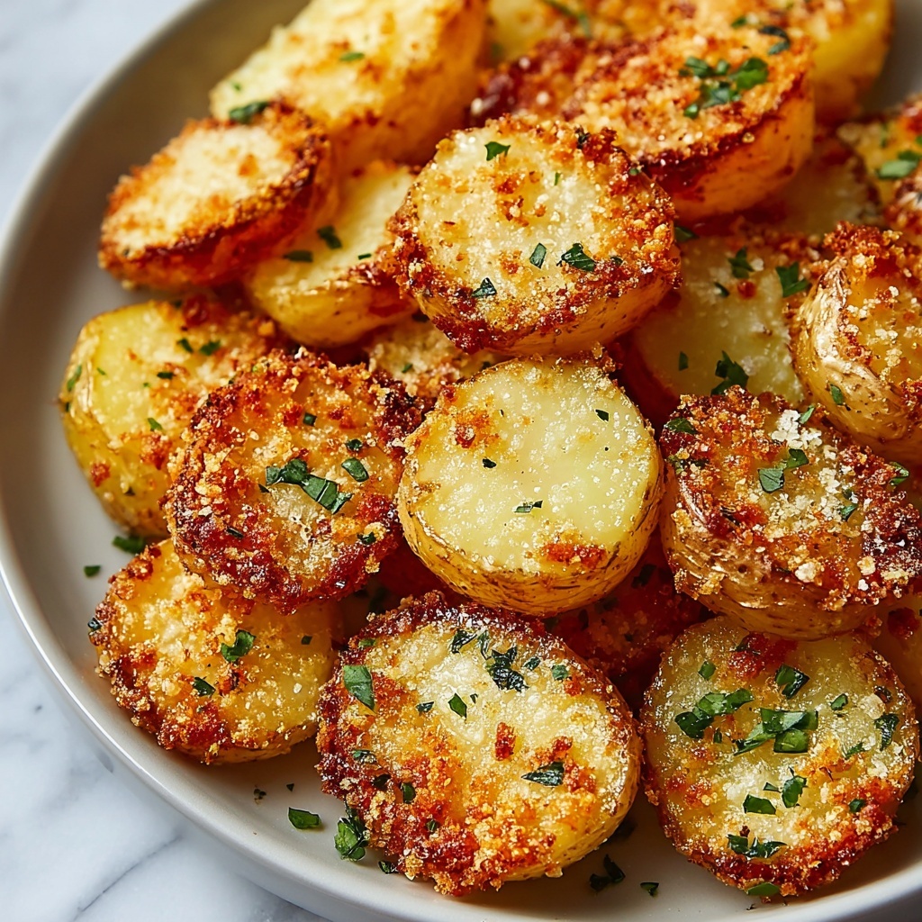 Crispy Garlic Parmesan Crusted Potatoes Recipe - Recipe Image