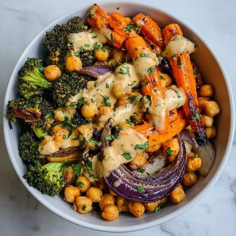 Roasted Veggie Chickpea Bowls with Maple Dijon Tahini Dressing Recipe