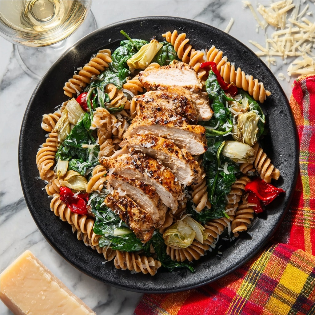 Spinach Artichoke Dip Pasta with Chicken Recipe - Recipe Image