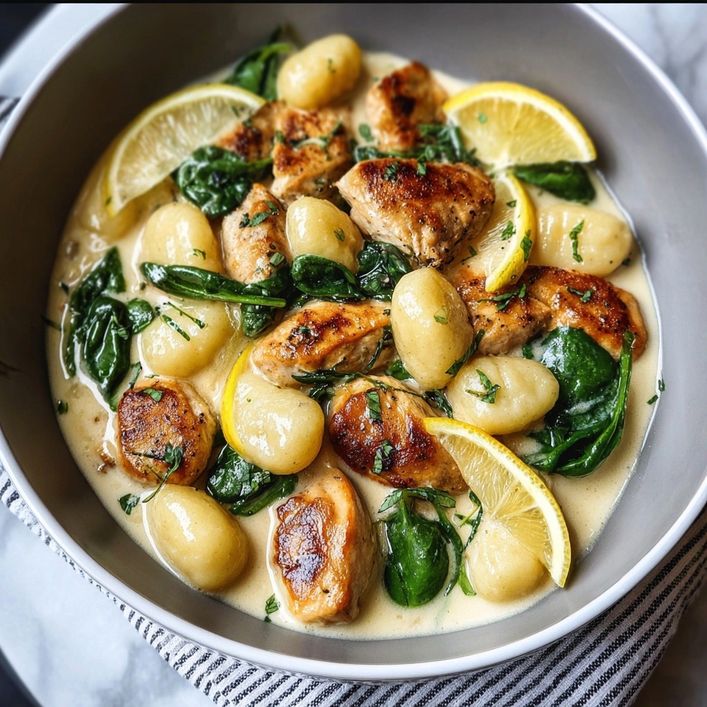 Lemon Chicken Gnocchi Skillet with Creamy Spinach and Parmesan Recipe - Recipe Image