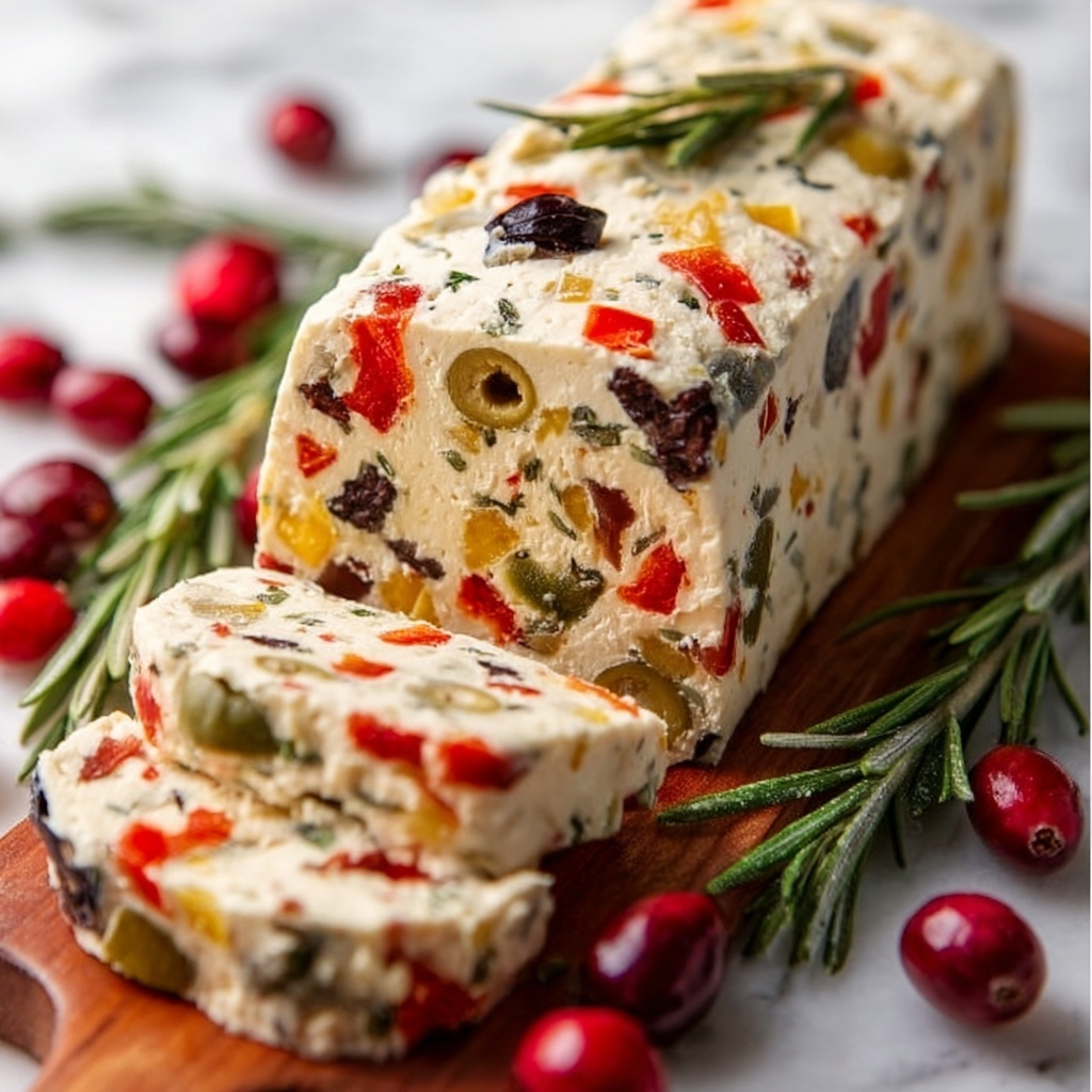 Festive Holiday Antipasto Cream Cheese Log Recipe - Recipe Image
