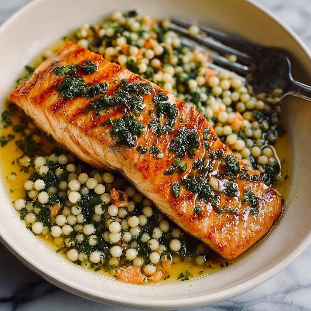 Herbed Pearl Couscous and Salmon Recipe - Recipe Image