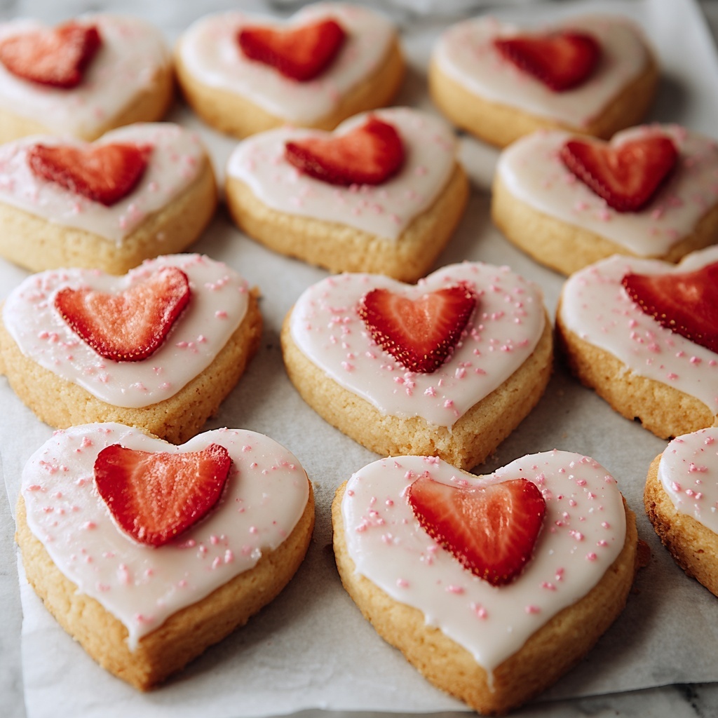 Heart-Shaped Strawberry Shortbread Cookies Recipe - Recipe Image