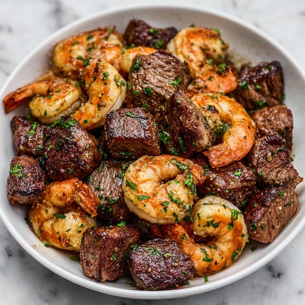 Garlic Butter Steak Bites and Shrimp Skillet Recipe - Recipe Image