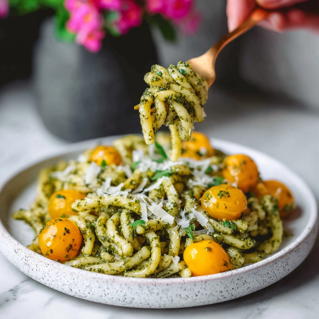 Yellow Tomato Pasta With Pesto Recipe - Recipe Image