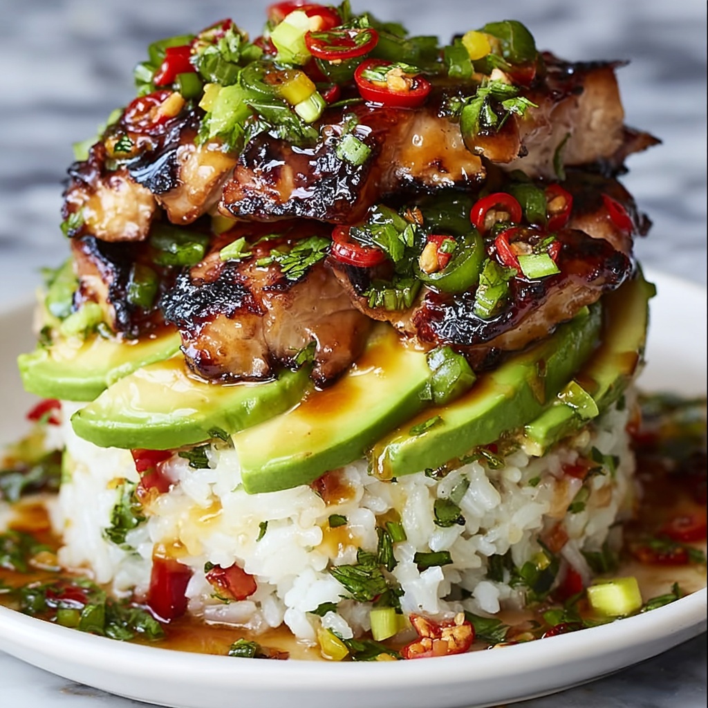 Honey Lime Chicken & Avocado Rice Stack Recipe - Recipe Image