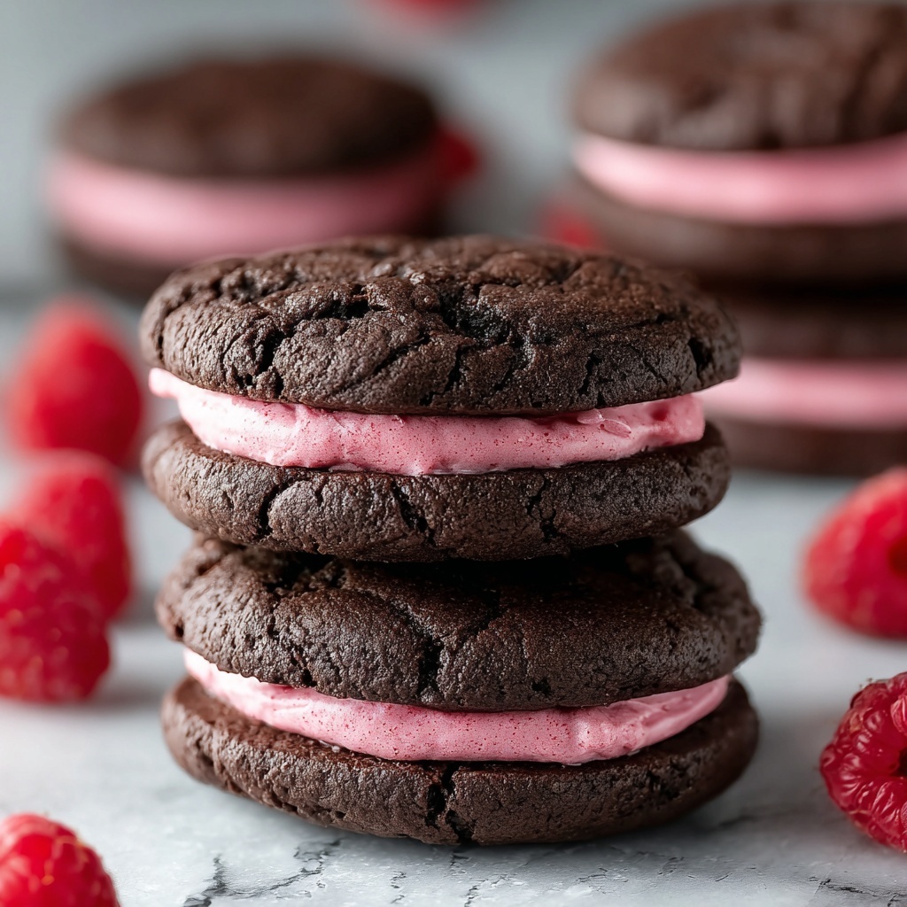 Chocolate Raspberry Sandwich Cookies with Ganache Drizzle Recipe - Recipe Image