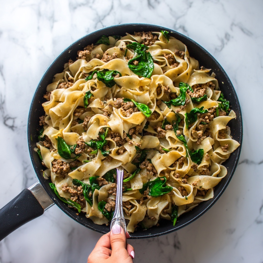 One-Pan Ground Beef and Spinach Pasta Recipe - Recipe Image