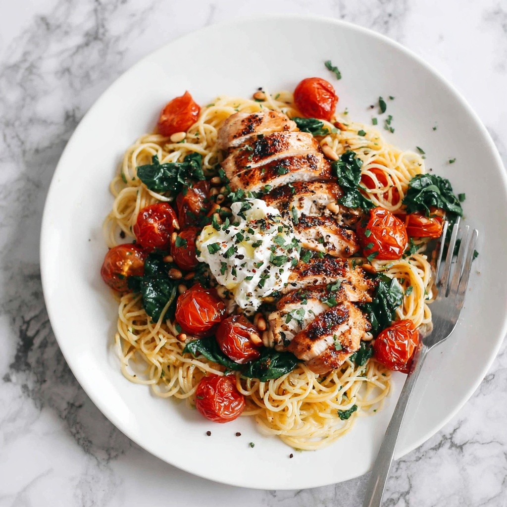 Chicken Spaghetti with Burrata and Lemon Butter Garlic Sauce Recipe - Recipe Image