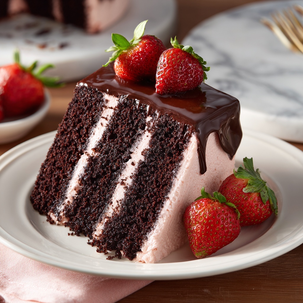 Strawberry Chocolate Cake with Strawberry Jam and Cream Cheese Frosting Recipe - Recipe Image