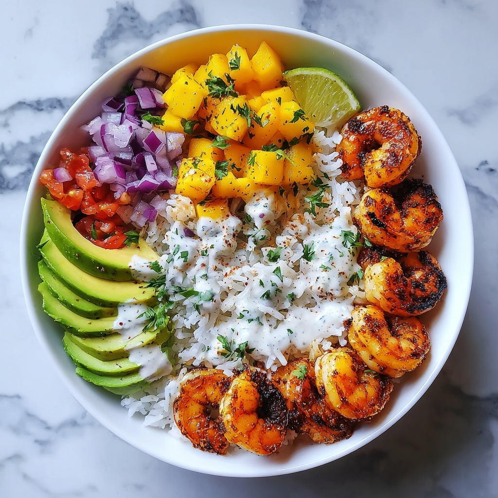 Shrimp Avocado Bowls with Mango Salsa & Lime Chili Sauce Recipe - Recipe Image