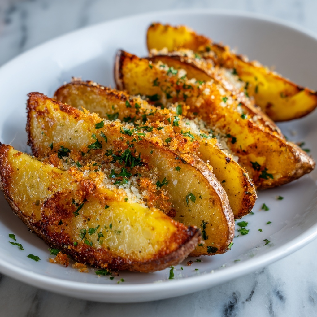 Baked Garlic Parmesan Potato Wedges Recipe - Recipe Image