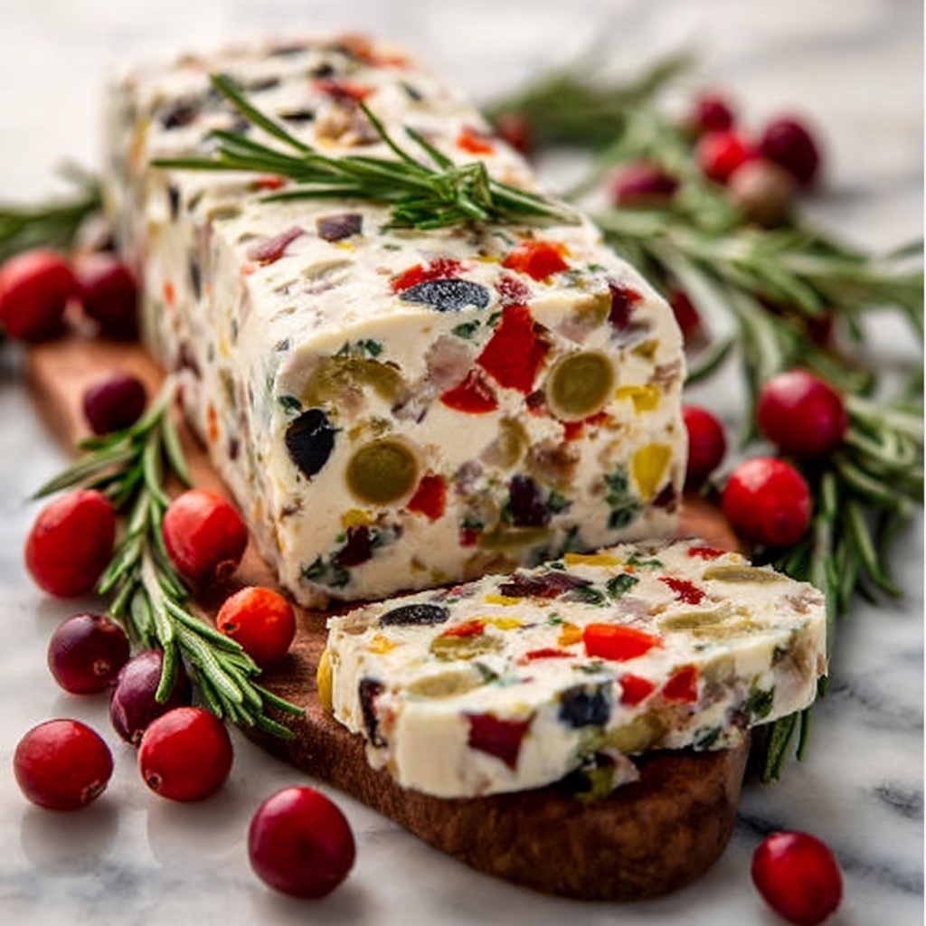 Festive Holiday Antipasto Cream Cheese Log Recipe - Recipe Image