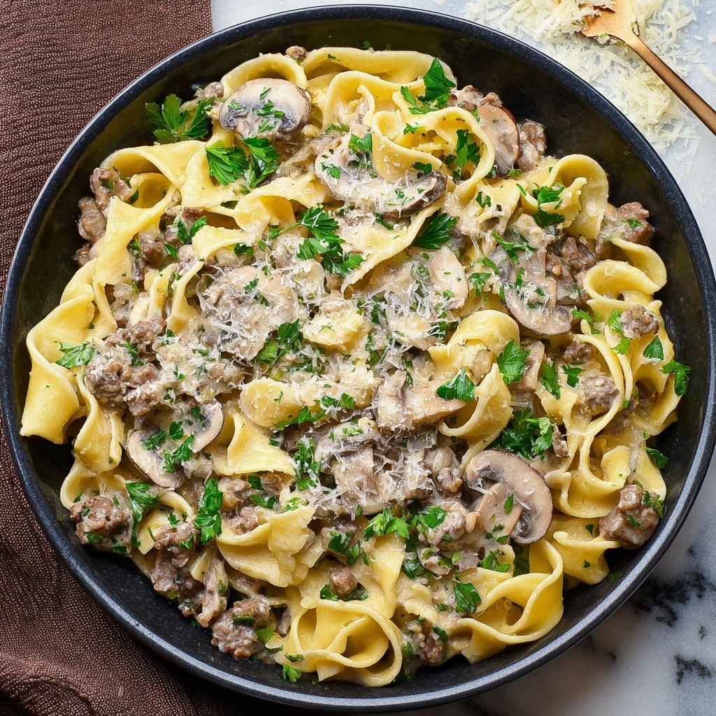 Creamy Ground Beef Alfredo Pasta Recipe - Recipe Image