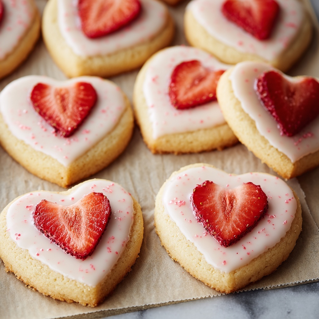 Heart-Shaped Strawberry Shortbread Cookies Recipe - Recipe Image
