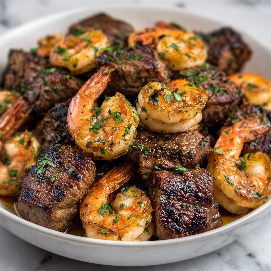 Garlic Butter Steak Bites and Shrimp Skillet Recipe - Recipe Image