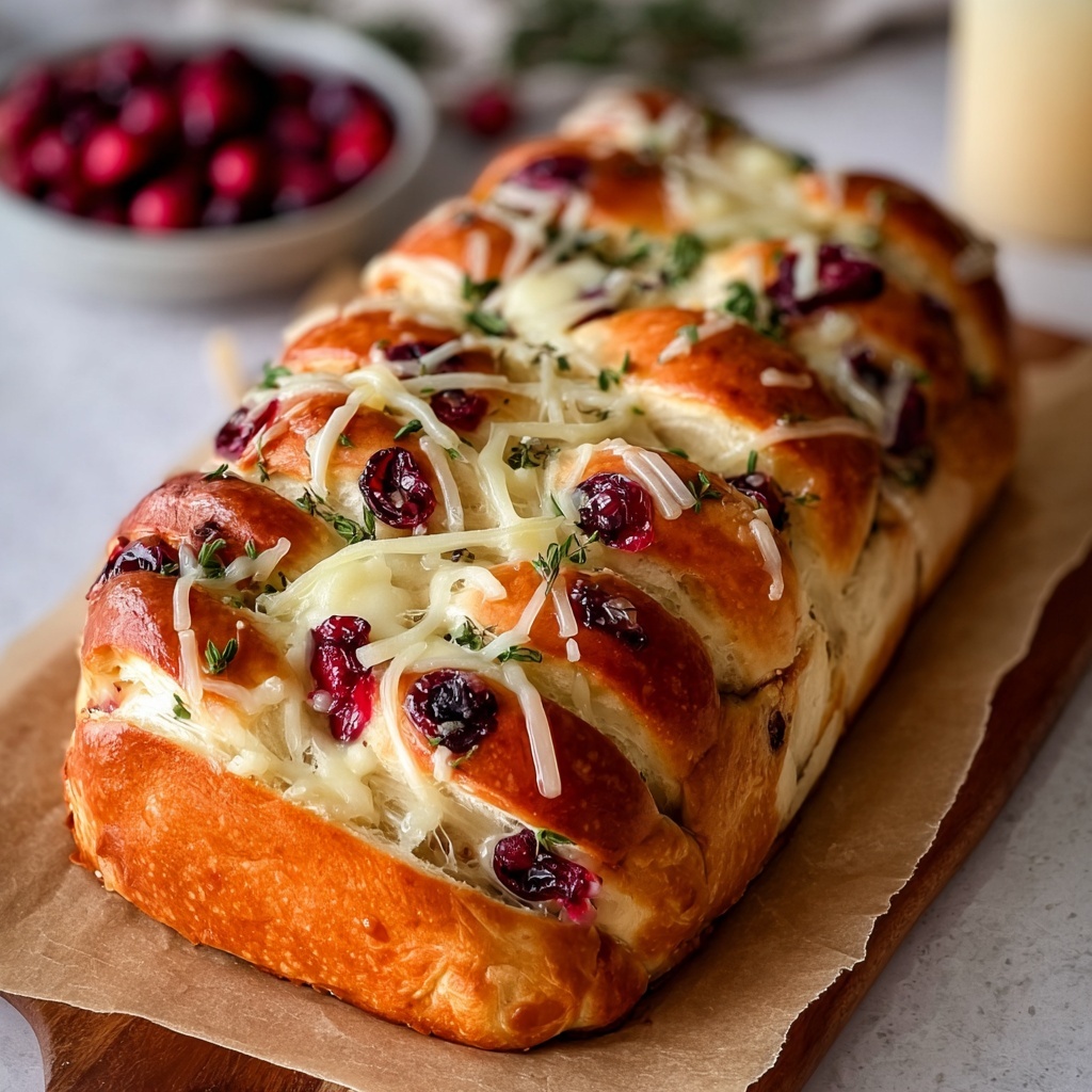 Garlic Herb Sourdough Bread Stuffed with Brie & Cranberry Recipe - Recipe Image