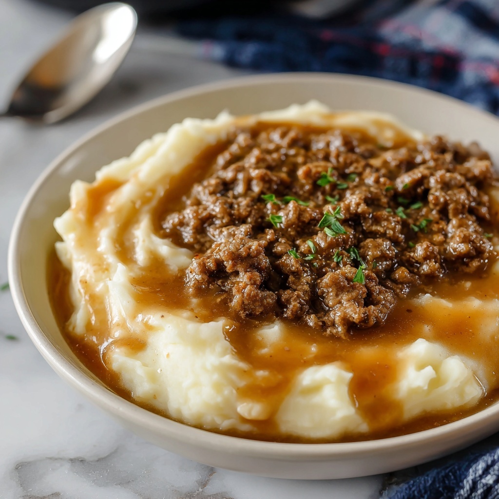 Ground Beef and Gravy Over Mashed Potatoes Recipe - Recipe Image